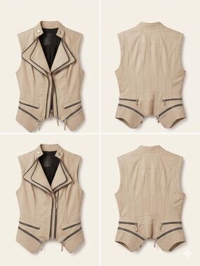 Dawn Levy Tan Genuine Leather Moto Biker Vest XS